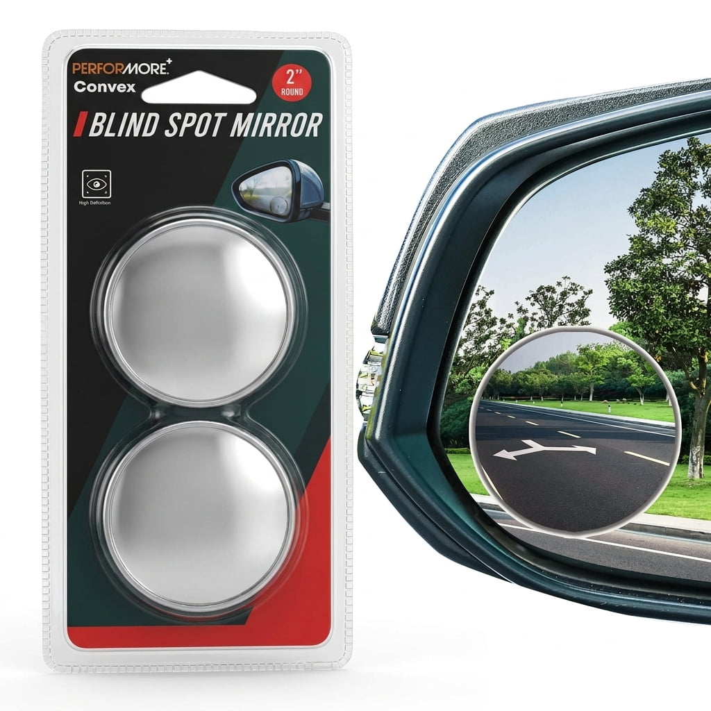 Blind Spot Mirrors — 360° Adjustable Stick-On Convex Safety Mirrors (4-Pack)