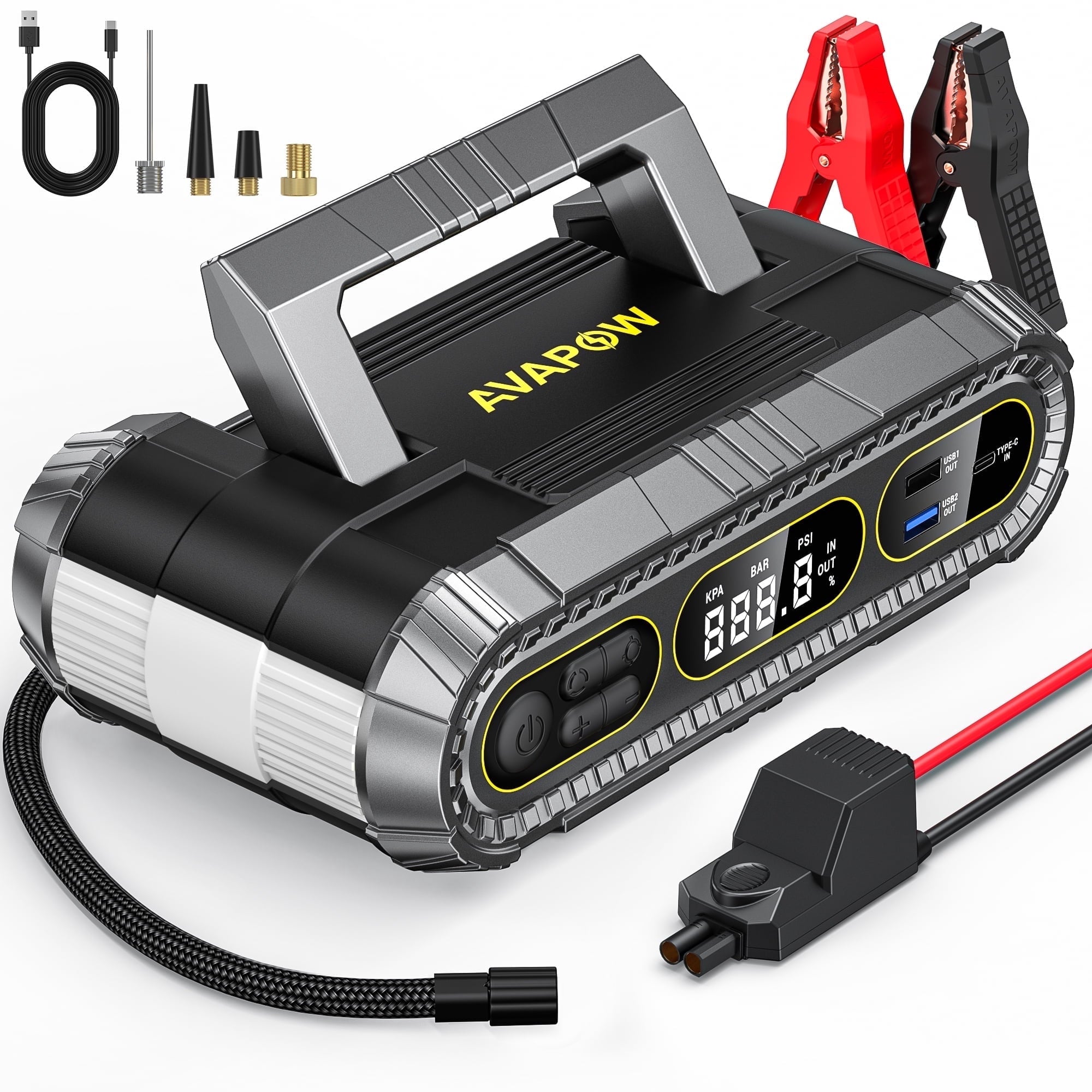 Jump Starter 2000A — Compact 12V Emergency Battery Booster with LED Light & USB