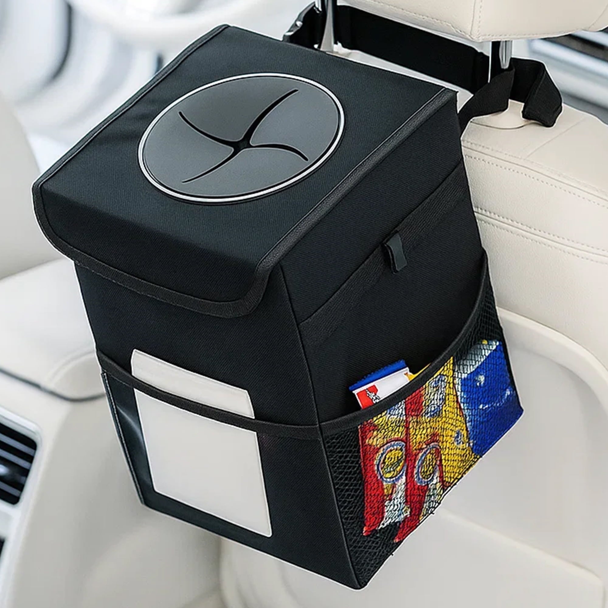 Foldable Car Trash Can — Leakproof with Lid, Hangs on Headrest or Seat Back