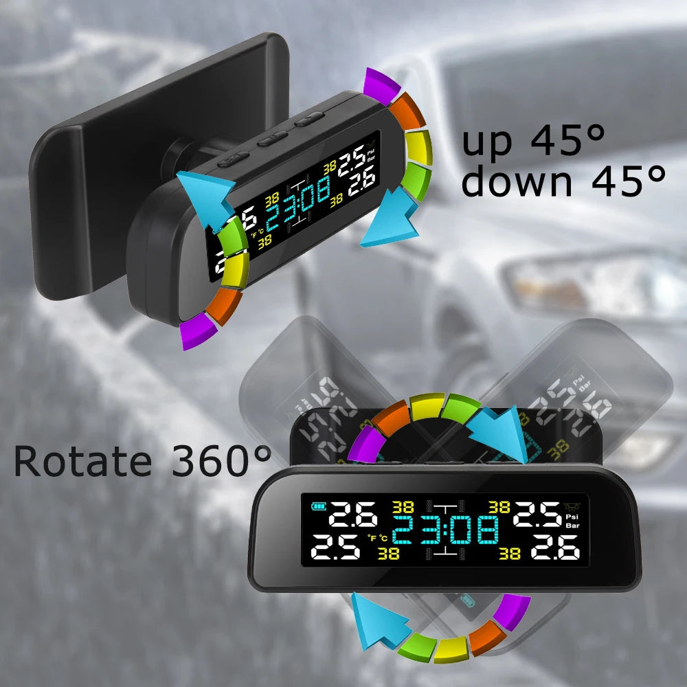 Wireless Tire Pressure Monitor — 4-Sensor TPMS, LCD Display & Auto Alert