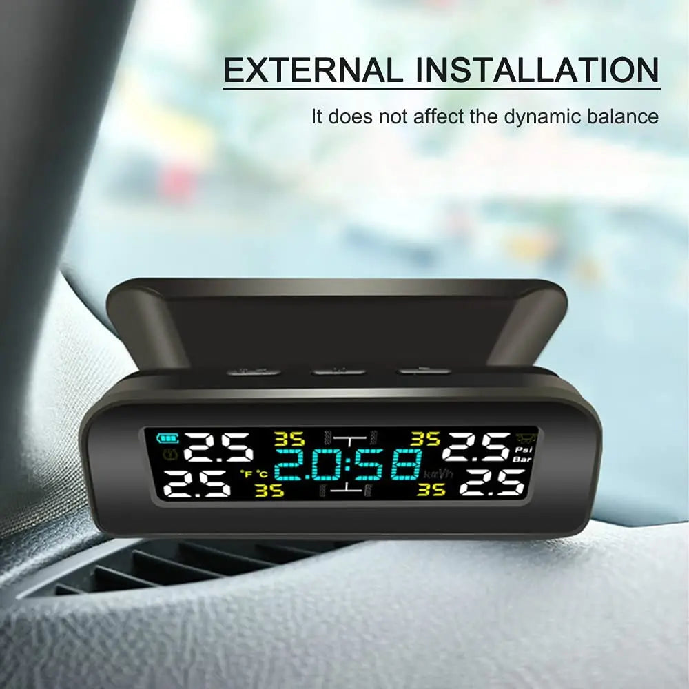 Wireless Tire Pressure Monitor — 4-Sensor TPMS, LCD Display & Auto Alert