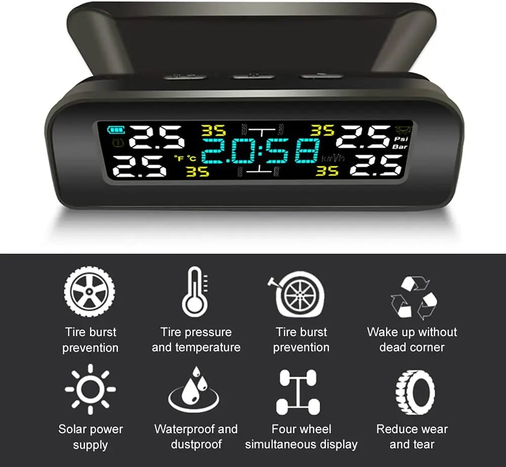 Wireless Tire Pressure Monitor — 4-Sensor TPMS, LCD Display & Auto Alert