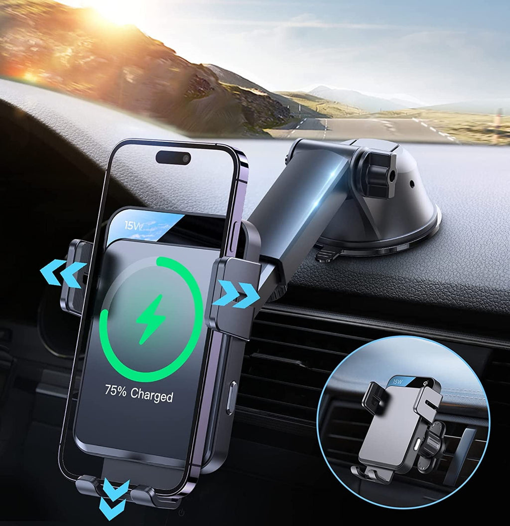 Wireless car charger mount for iPhone and Samsung