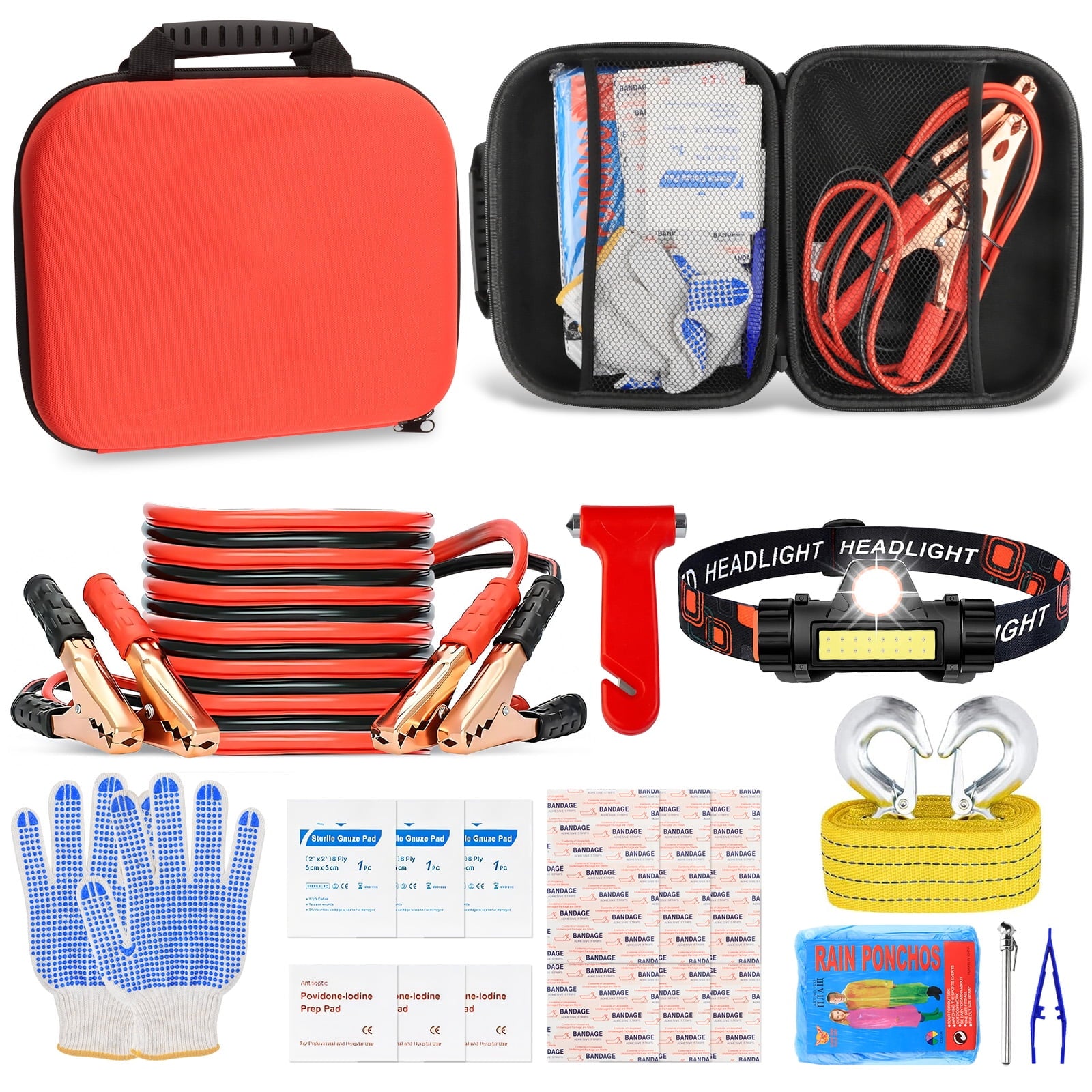 Car Emergency Roadside Kit — 8-in-1 Safety Set with Jump Cables & First Aid