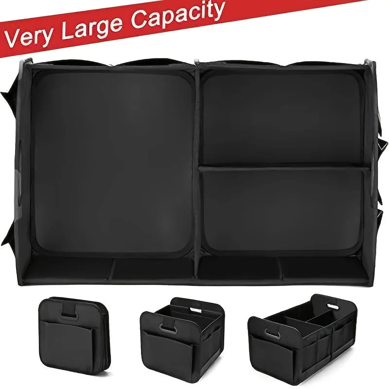 Collapsible Car Trunk Organizer — Heavy-Duty 3-Compartment Storage with Non-Slip Base
