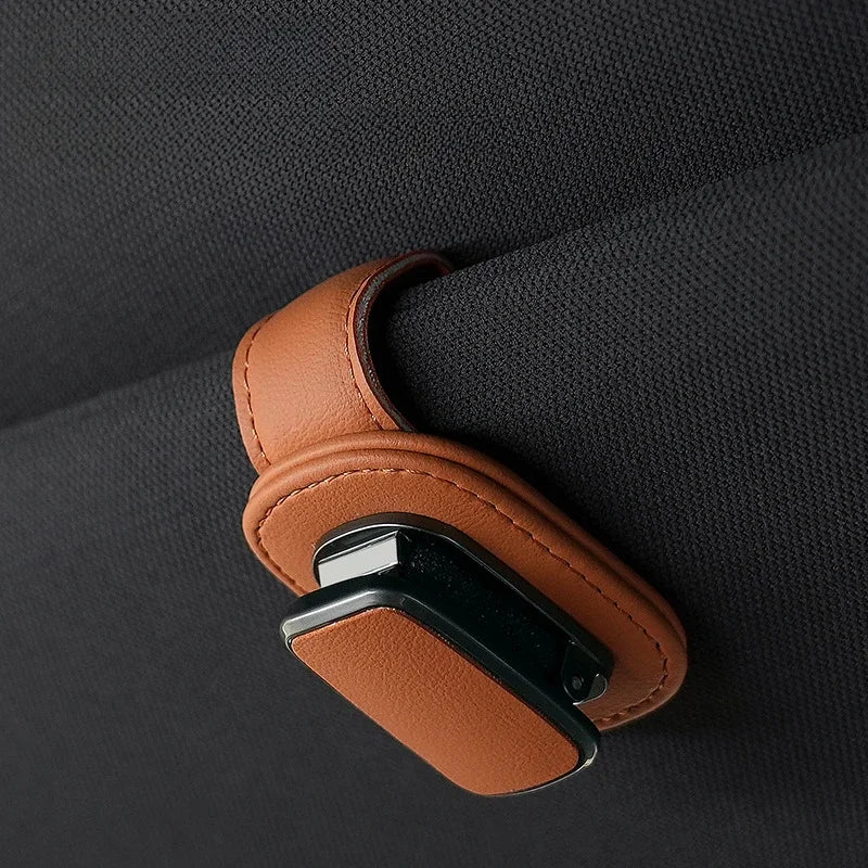 Car Sun Visor Glasses Holder — Leather Clip for Sunglasses & Cards