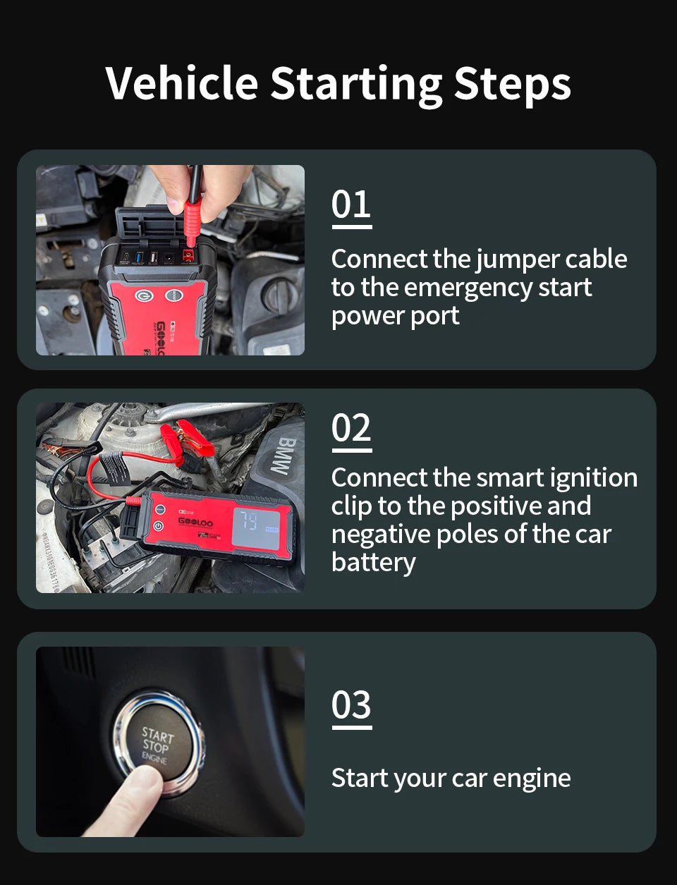 GOOLOO 20000mAh Car Jump Starter 12V Car Battery 4000A Peak Current Portable Charger Portable Power Bank for Emergency Device