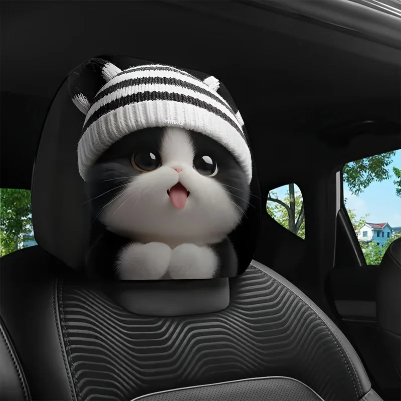 2pcs Cute Striped Knitted Car Headrest Covers Polyester Universally Applicable Long-Distance Travel and Driving Car Accessories