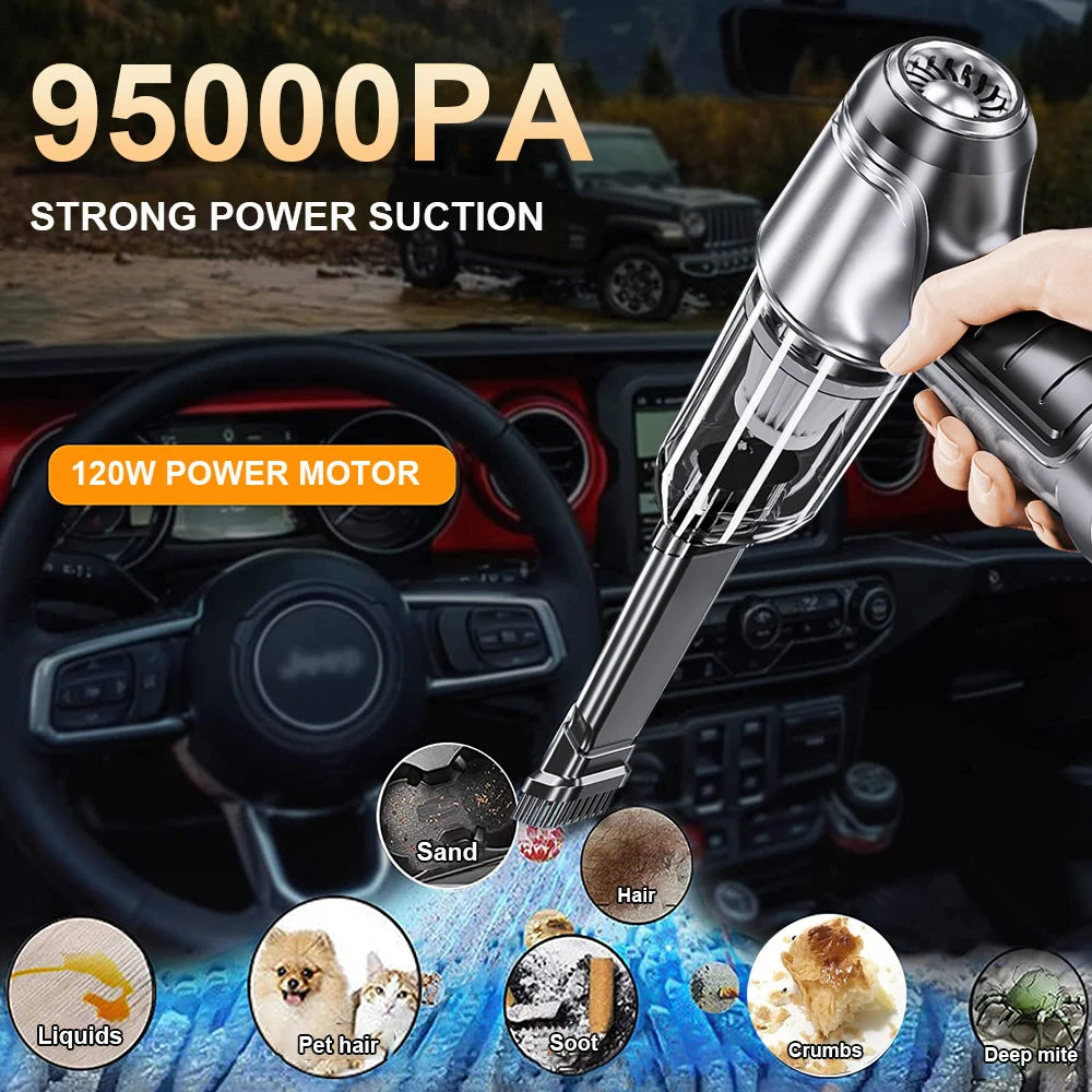 Cordless Car Vacuum — 95,000PA High Suction, 2-in-1 Blower & Vacuum