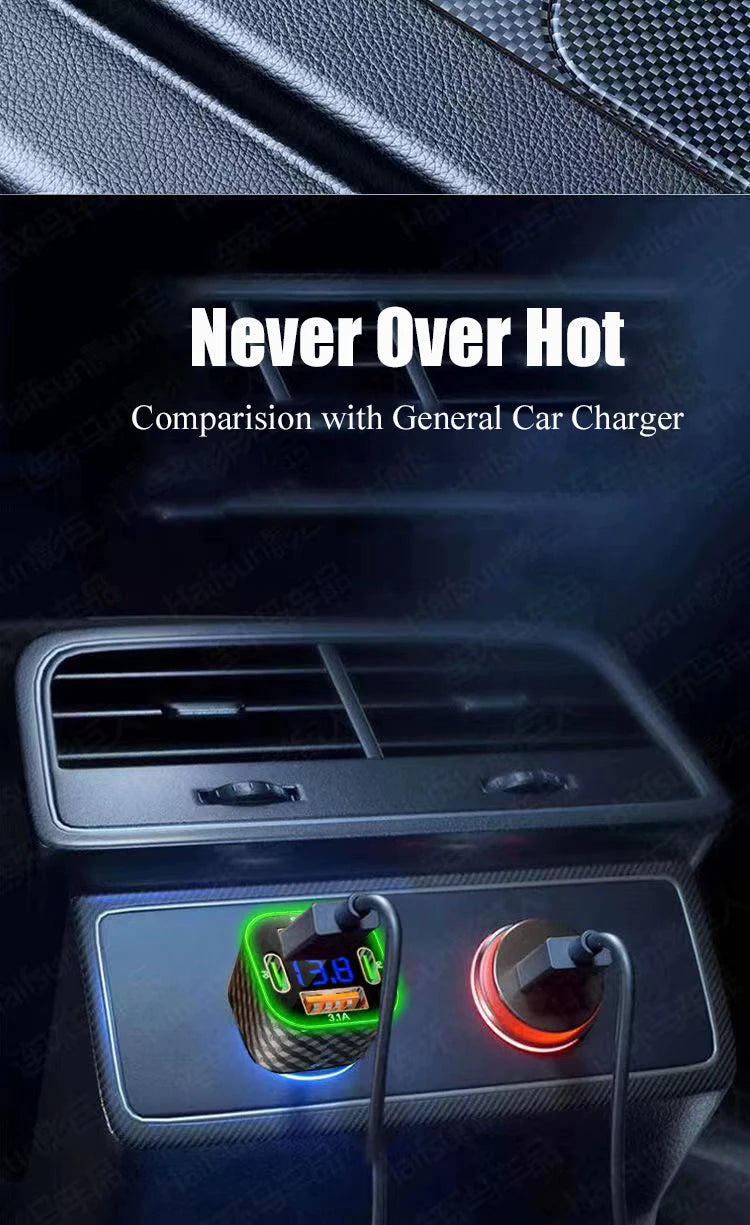 4-Port USB Car Charger — Fast Charge 3.0 + Dual USB-C, Charges 4 Devices Simultaneously