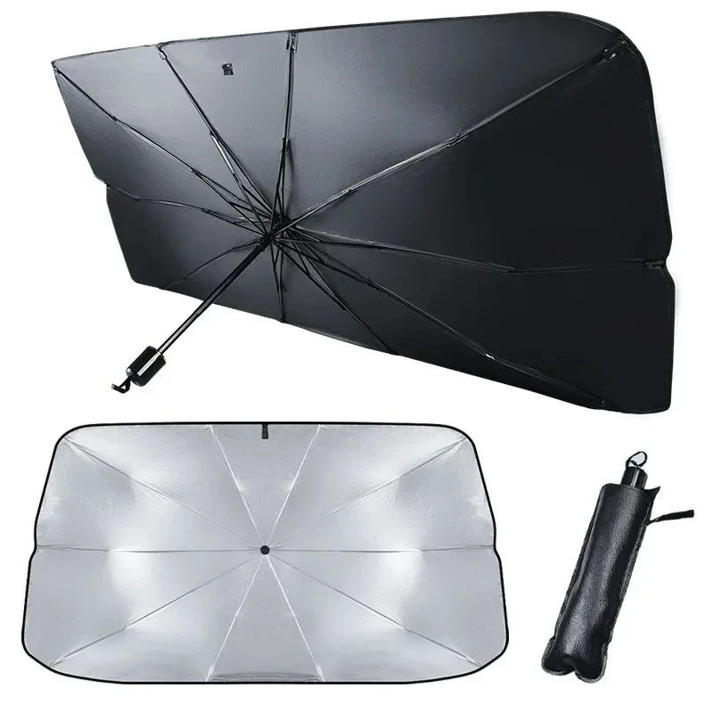 Retractable Front Windshield Sun Shade — Heat & UV Protection, Foldable