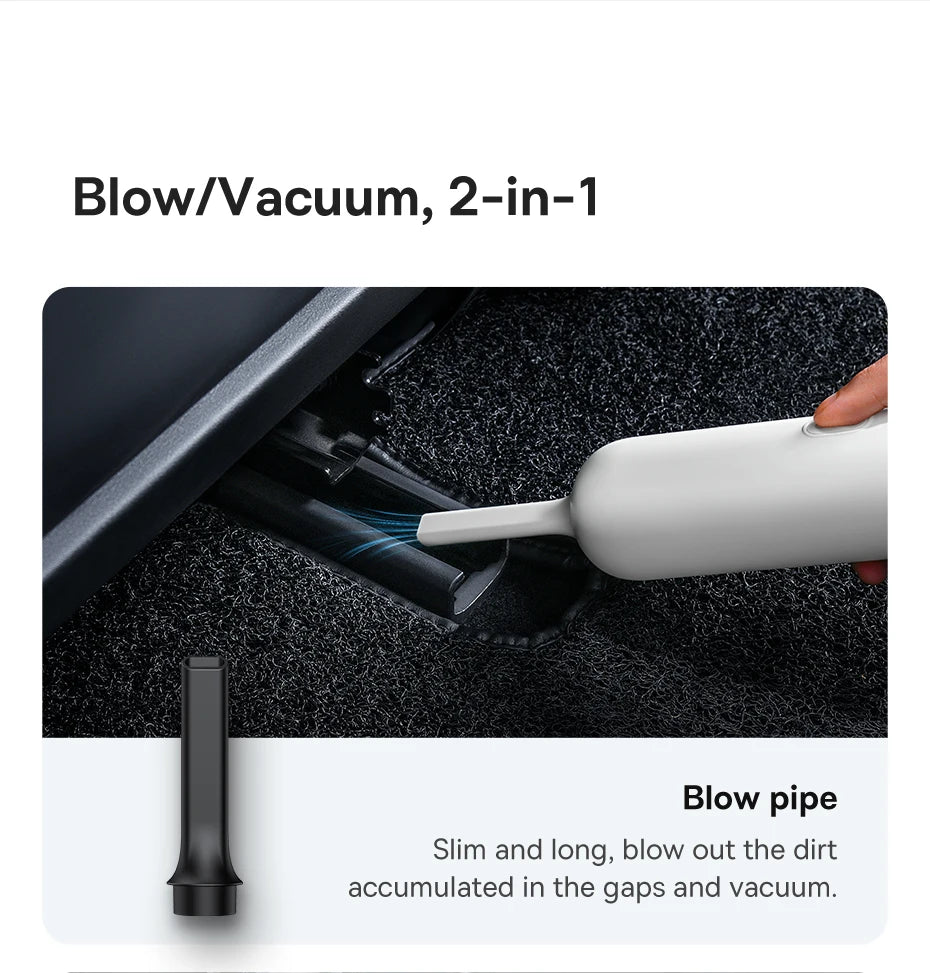 Baseus Car Vacuum — 6,000PA Blow & Vacuum 2-in-1, Home & Office