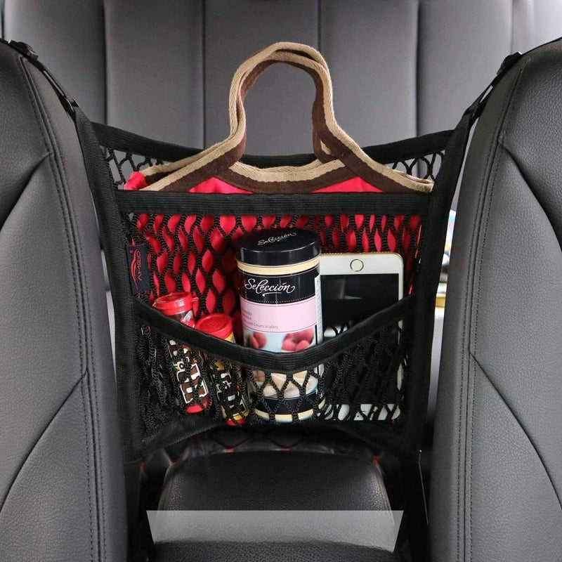 Car Storage Net Bag Between Seats Car Divider Pet Barrier Stretchable Elastic Mesh Bag Organizer Auto Accessories
