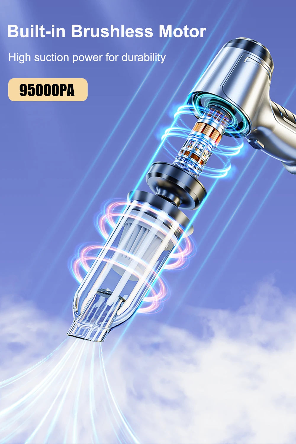 Cordless Car Vacuum — 95,000PA High Suction, 2-in-1 Blower & Vacuum