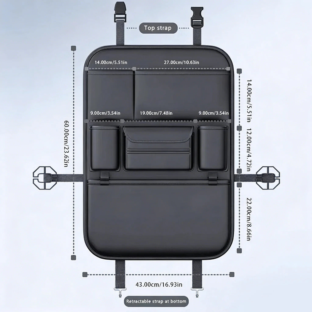 6-Pocket Seat Back Organizer — Anti-Kick Pad, Cup Holder & Device Storage, Universal Fit