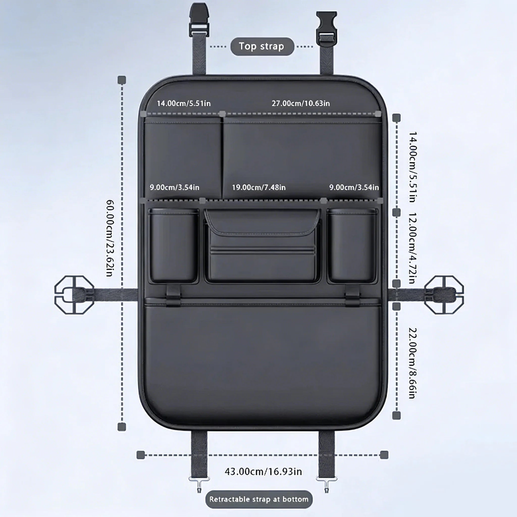6-Pocket Seat Back Organizer — Anti-Kick Pad, Cup Holder & Device Storage, Universal Fit