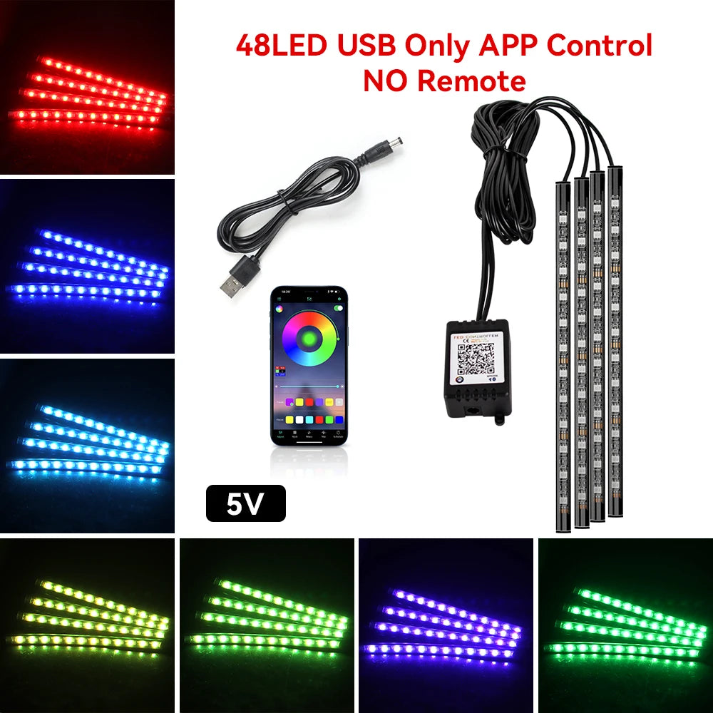 Car Interior LED Ambient Strip Lights — Music Sync, 16M Colors, App & Remote