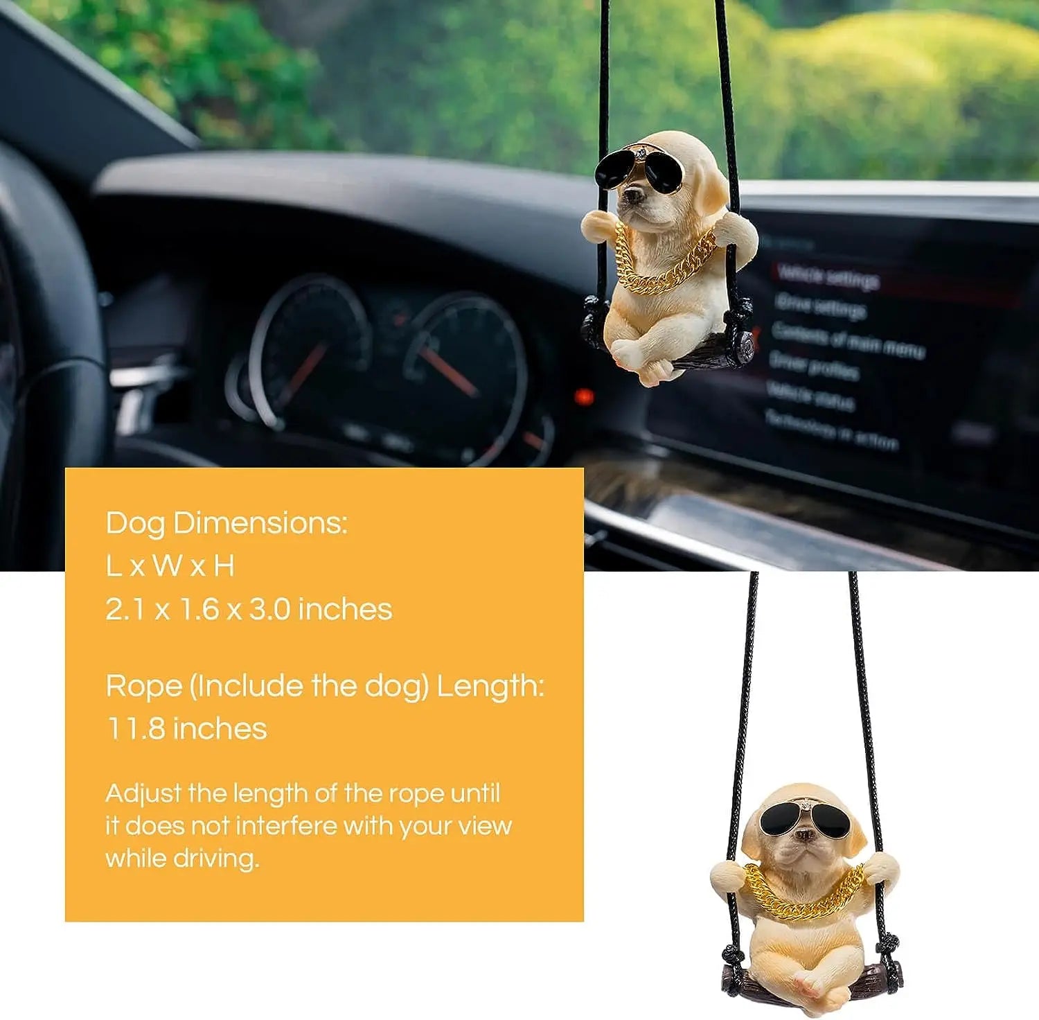 Labrador Retriever Car Mirror Hanging Accessories Cute Swinging Dog Rear View Mirror Accessories for Men & Women