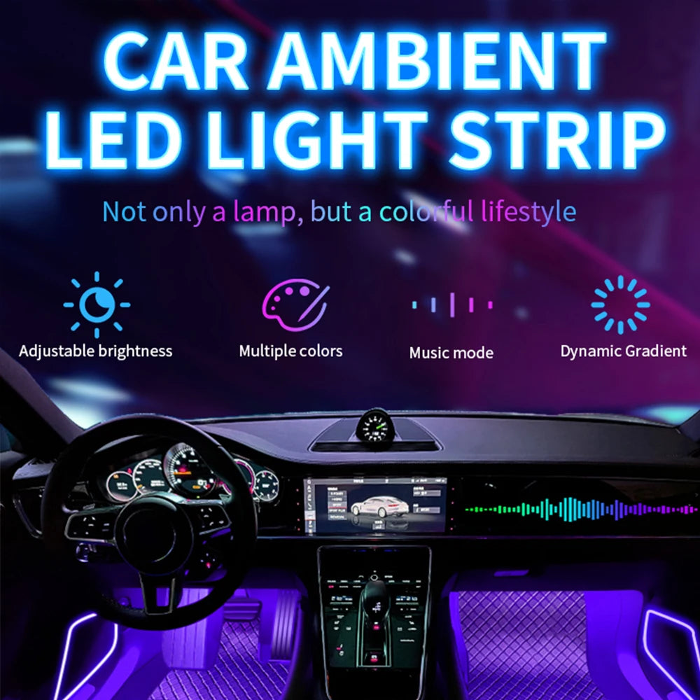 Car Interior LED Ambient Strip Lights — Music Sync, 16M Colors, App & Remote