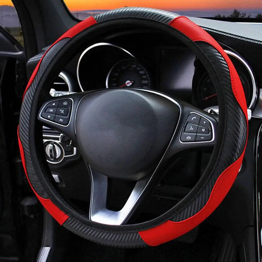 Leather Steering Wheel Cover — Anti-Slip Protector, Breathable Grip