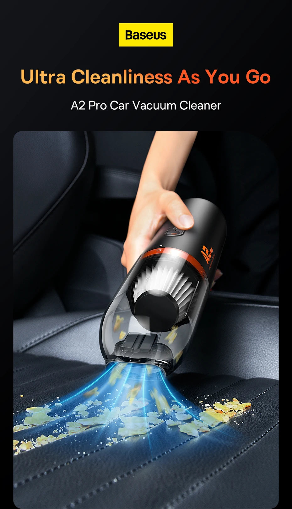 Baseus Car Vacuum — 6,000PA Blow & Vacuum 2-in-1, Home & Office