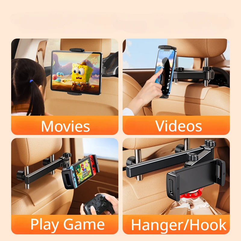 Rear Headrest Phone & Tablet Holder — Foldable 360° Back-Seat Mount