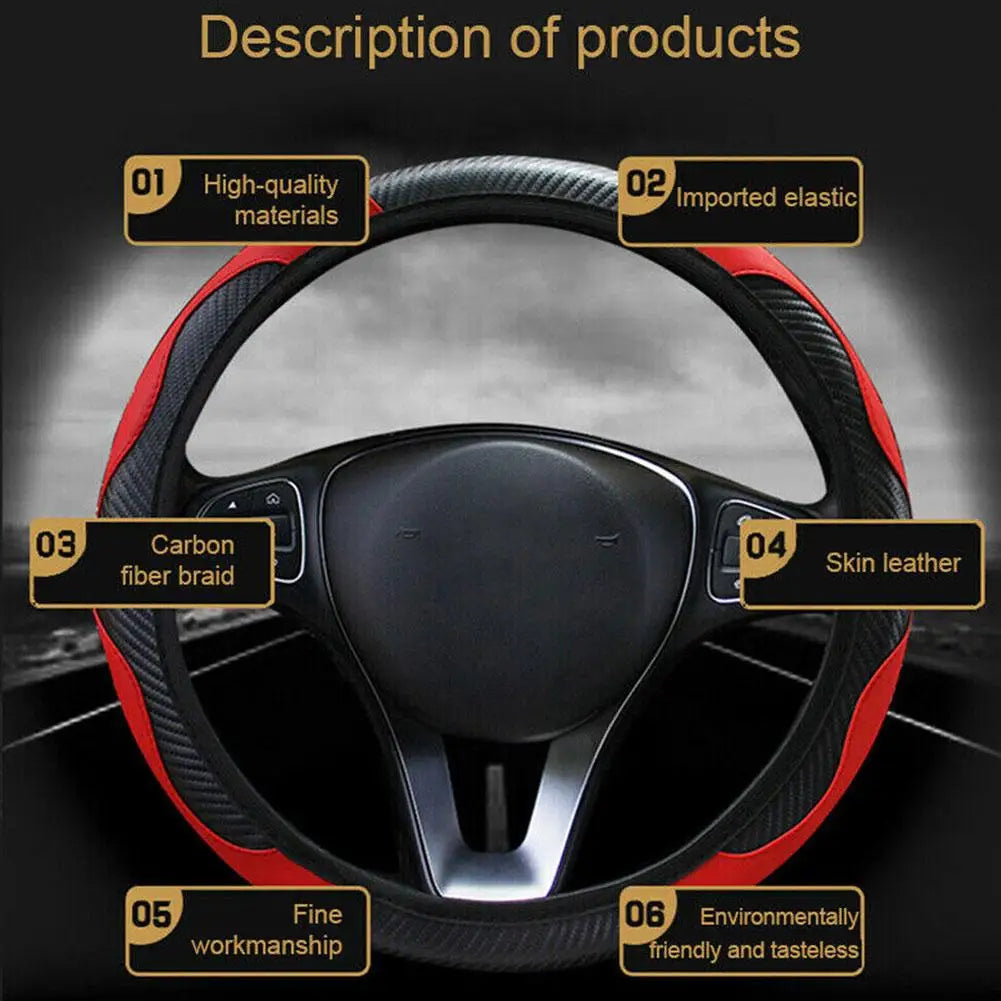 Leather Steering Wheel Cover — Anti-Slip Protector, Breathable Grip