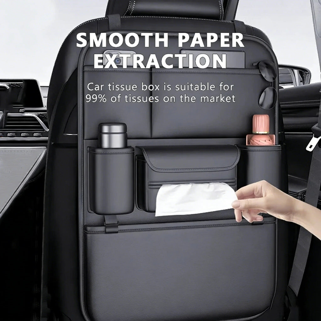 6-Pocket Seat Back Organizer — Anti-Kick Pad, Cup Holder & Device Storage, Universal Fit