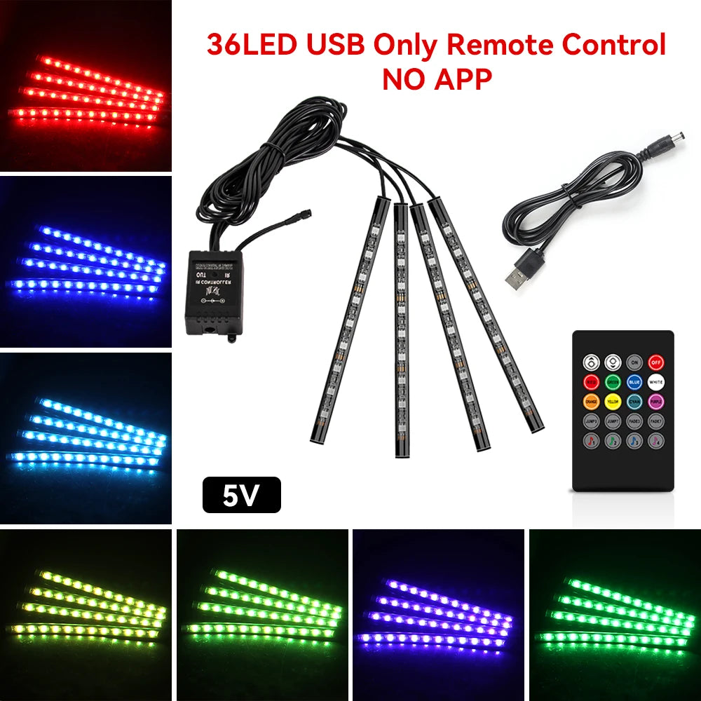 Car Interior LED Ambient Strip Lights — Music Sync, 16M Colors, App & Remote
