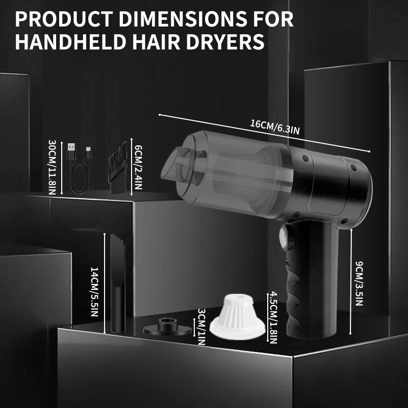 Handheld Car Vacuum — 15,000PA Cordless, Blow & Suction, Multiple Nozzles