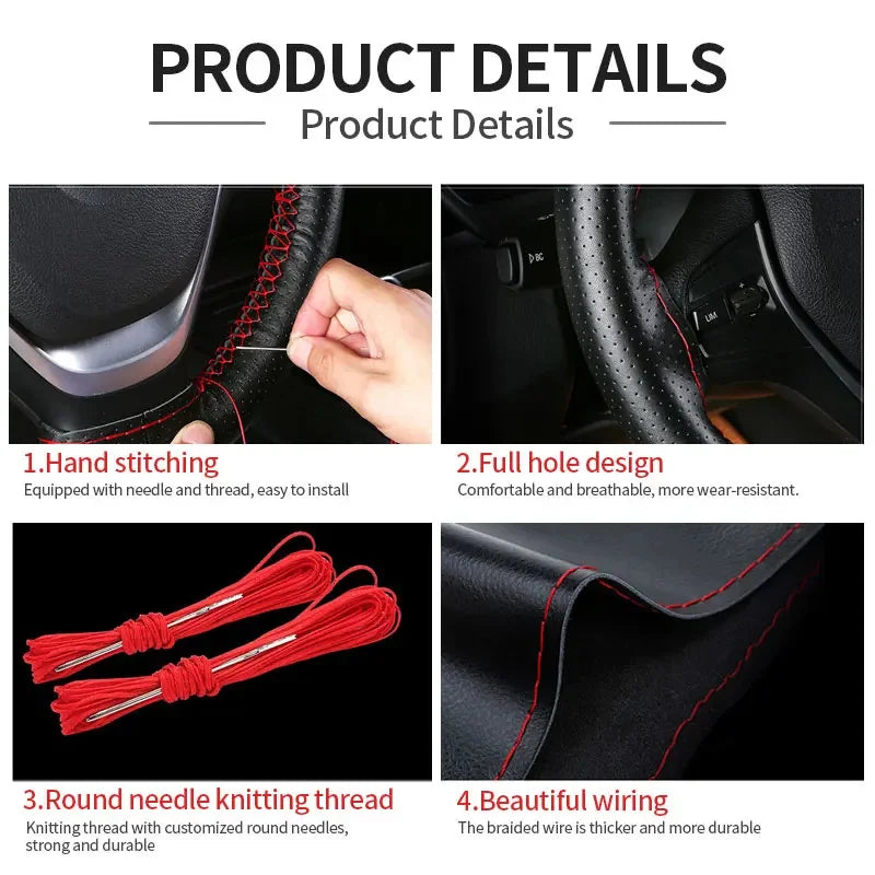 Genuine Leather Braided Steering Wheel Cover — Anti-Scratch, Universal Fit