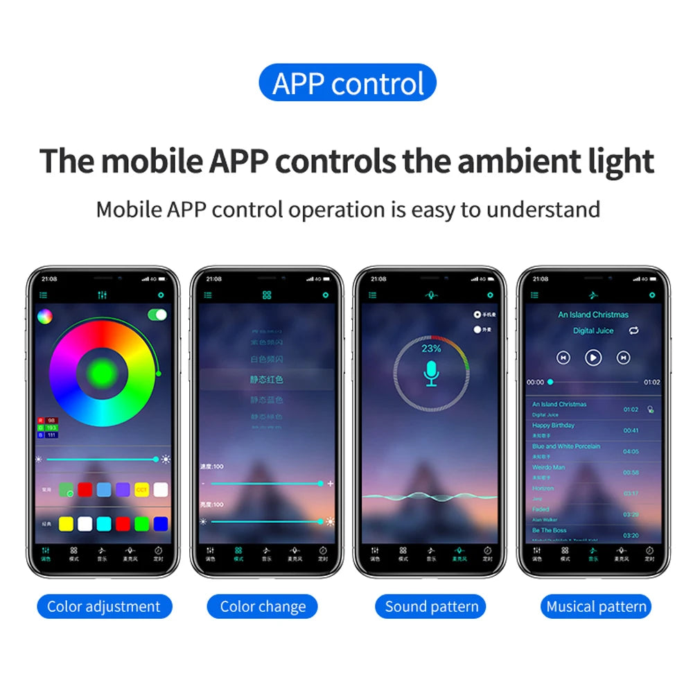 Car Interior LED Ambient Strip Lights — Music Sync, 16M Colors, App & Remote