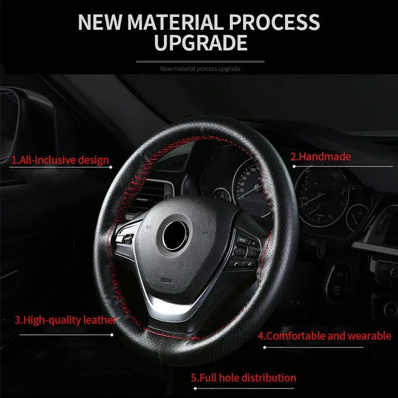 Genuine Leather Braided Steering Wheel Cover — Anti-Scratch, Universal Fit