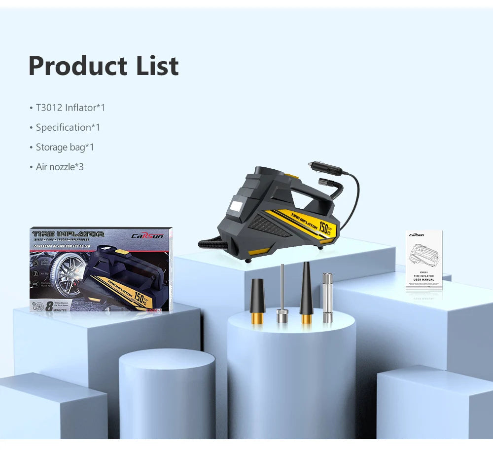 Portable Air Compressor — 150 PSI 12V Tire Inflator