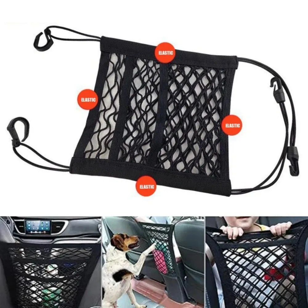 Car Storage Net Bag Between Seats Car Divider Pet Barrier Stretchable Elastic Mesh Bag Organizer Auto Accessories