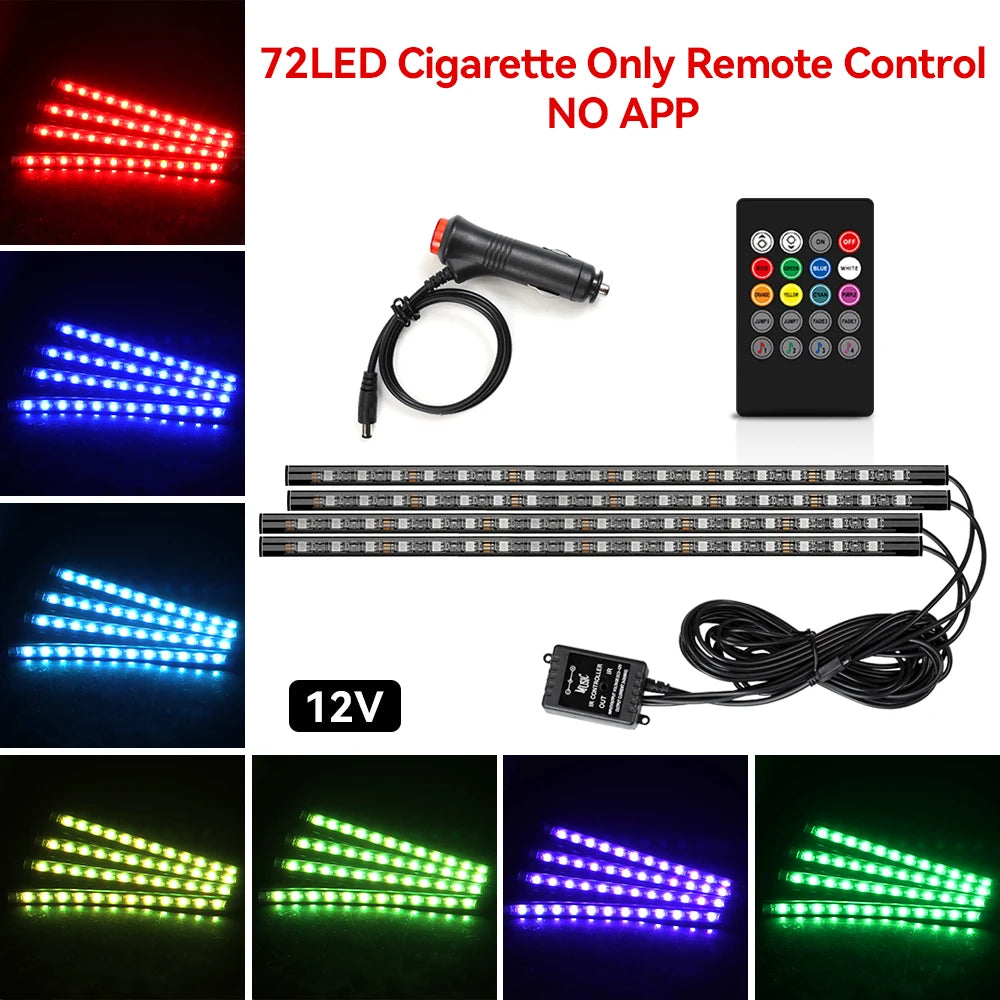 Car Interior LED Ambient Strip Lights — Music Sync, 16M Colors, App & Remote