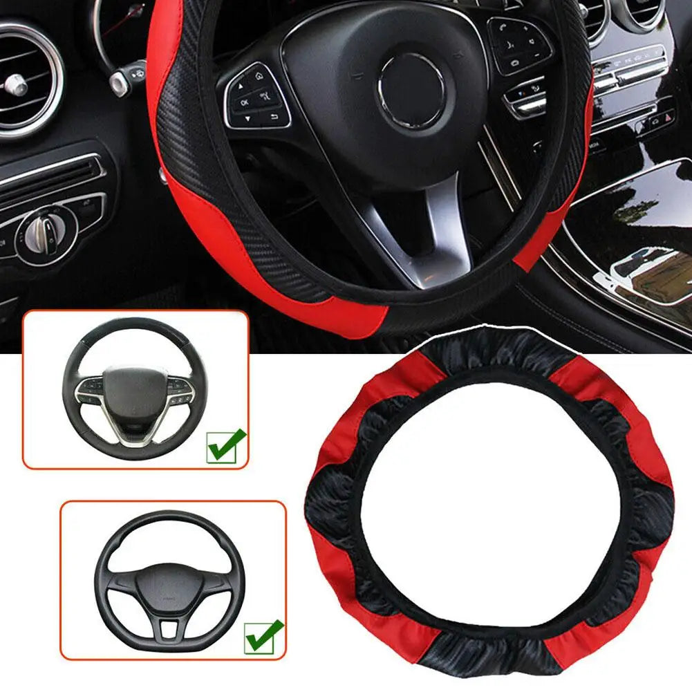 Leather Steering Wheel Cover — Anti-Slip Protector, Breathable Grip