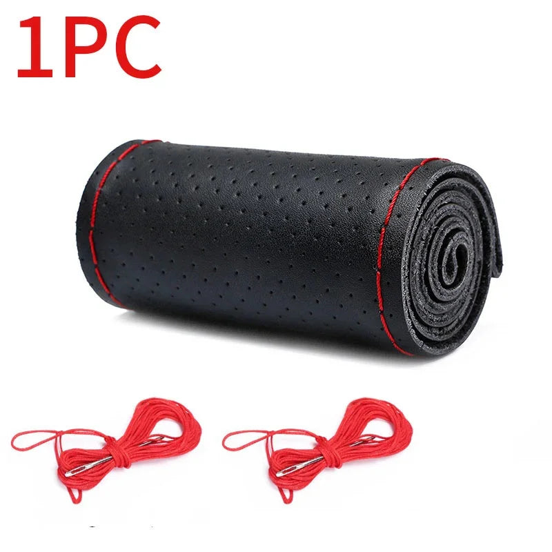Genuine Leather Braided Steering Wheel Cover — Anti-Scratch, Universal Fit
