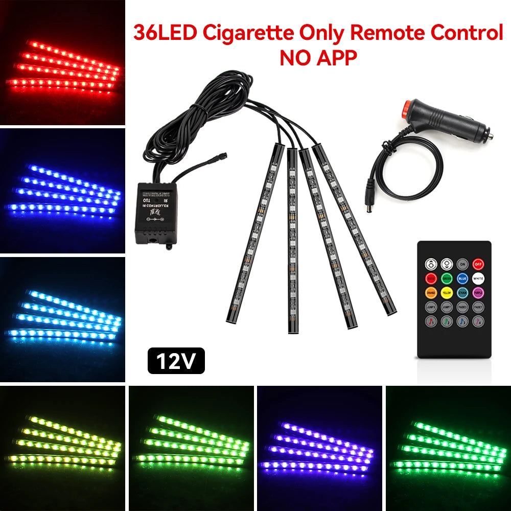 Car Interior LED Ambient Strip Lights — Music Sync, 16M Colors, App & Remote