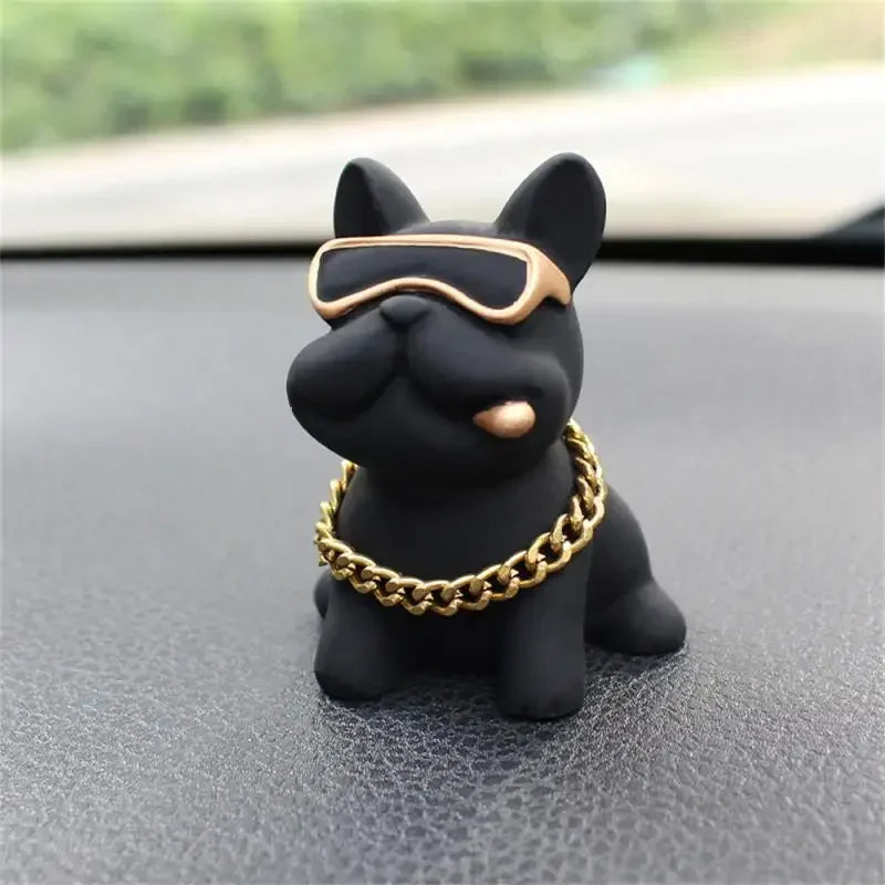 Bulldog Car Dashboard Ornament — Resin Figurine Desk & Console Decoration