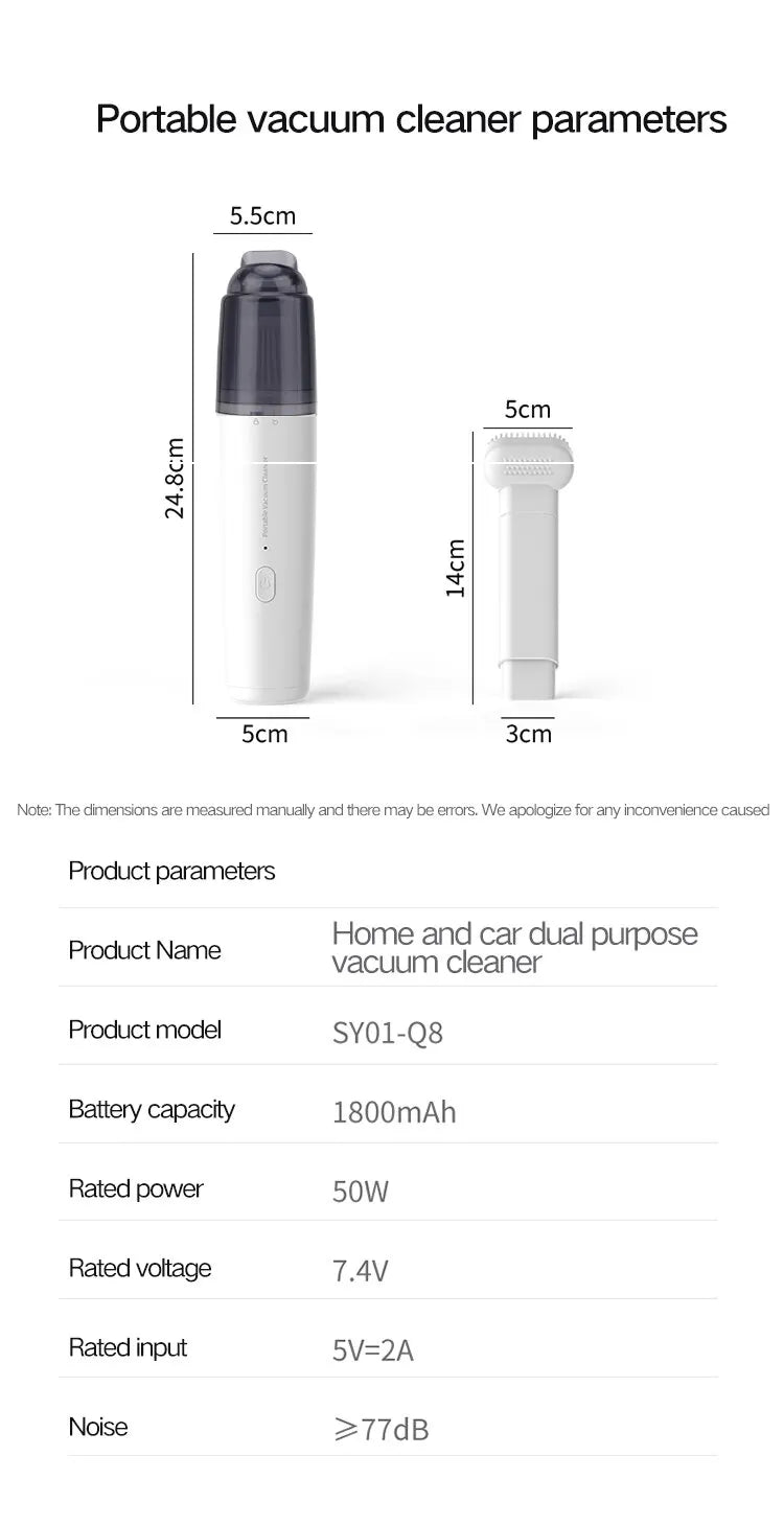 Rechargeable Mini Car Vacuum — Powerful Suction, USB Charging