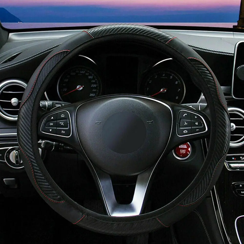 Leather Steering Wheel Cover — Anti-Slip Protector, Breathable Grip