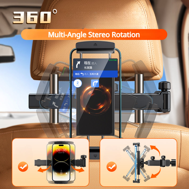 Rear Headrest Phone & Tablet Holder — Foldable 360° Back-Seat Mount