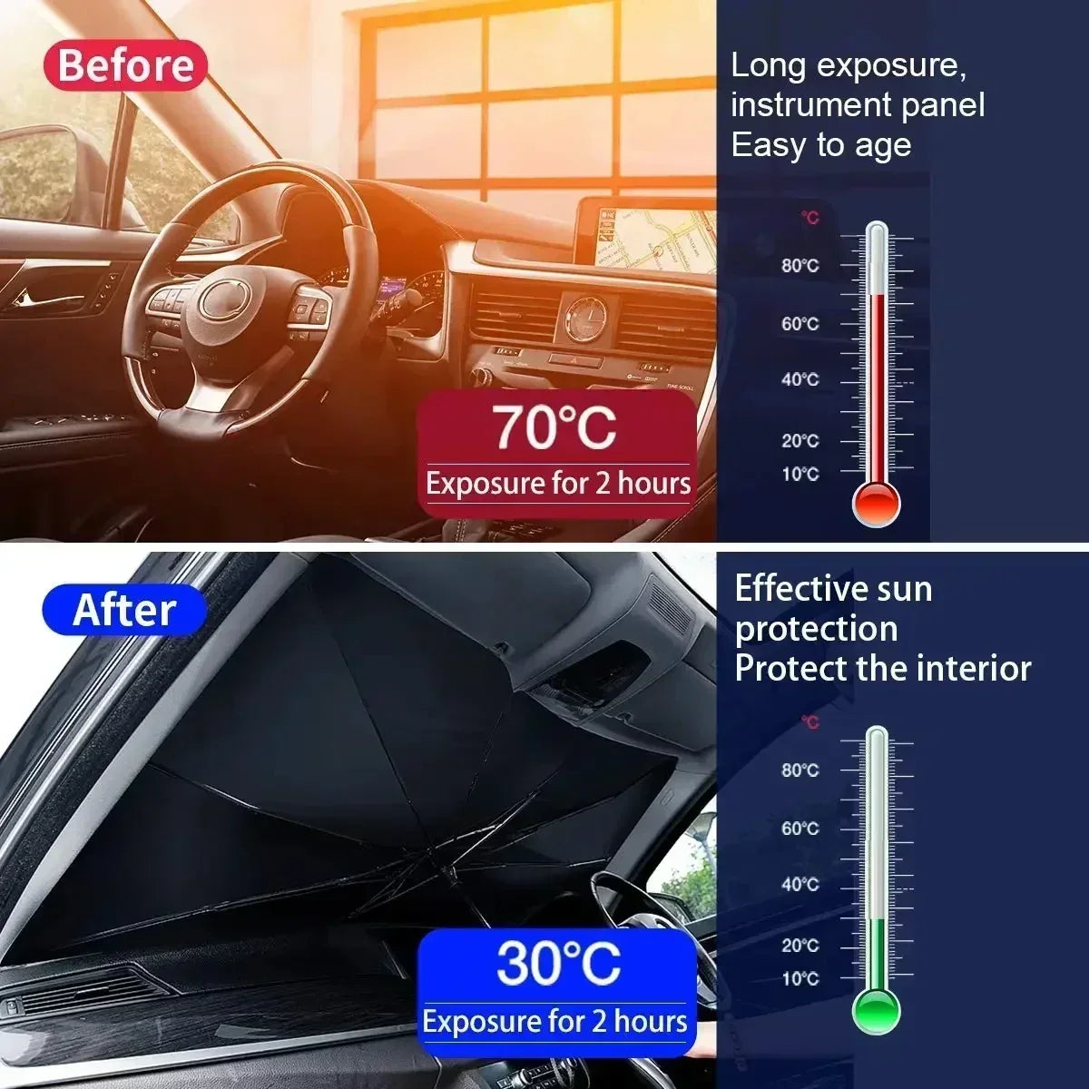 Interior Windshield Sun Shade — Umbrella Style, Summer Heat Protection