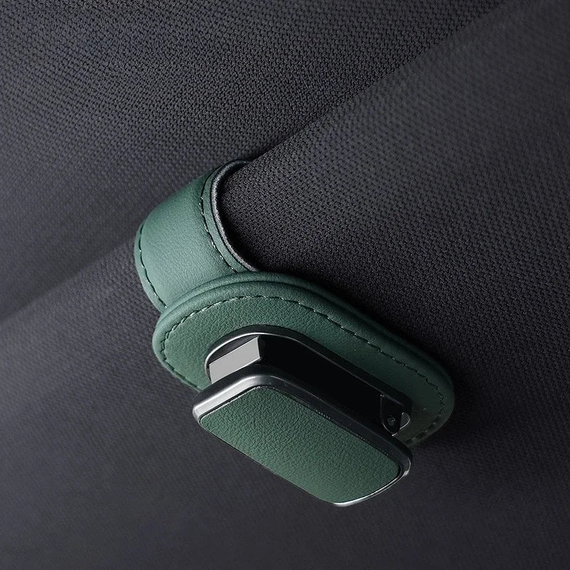 Car Sun Visor Glasses Holder — Leather Clip for Sunglasses & Cards