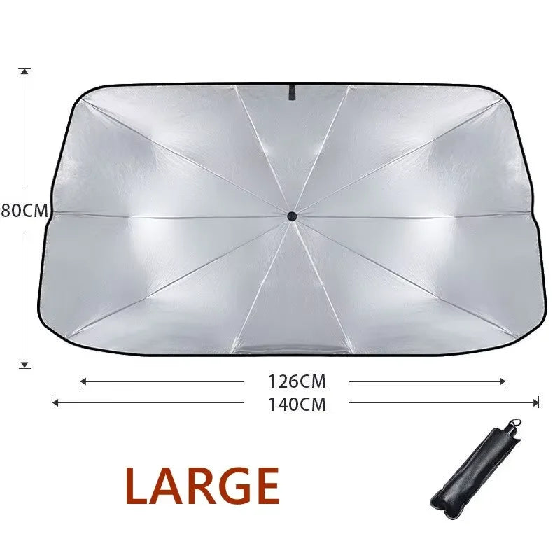 Retractable Front Windshield Sun Shade — Heat & UV Protection, Foldable