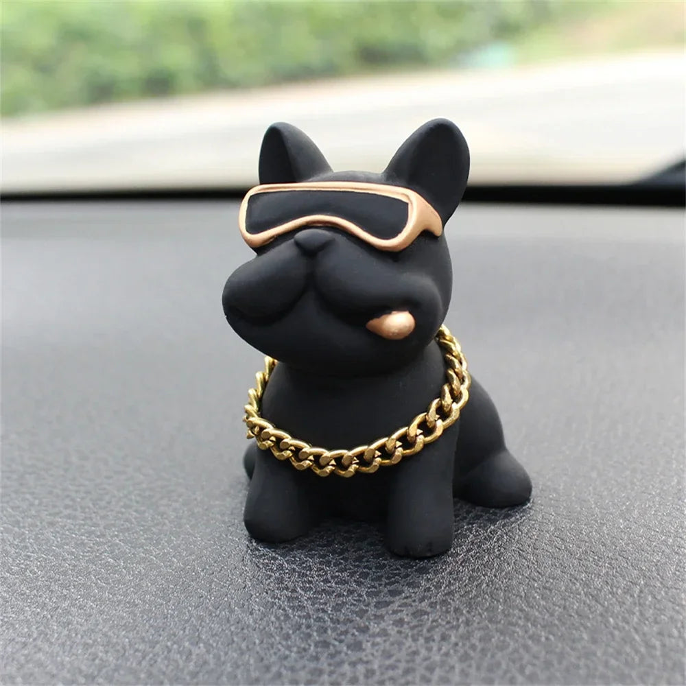 Bulldog Car Dashboard Ornament — Resin Figurine Desk & Console Decoration