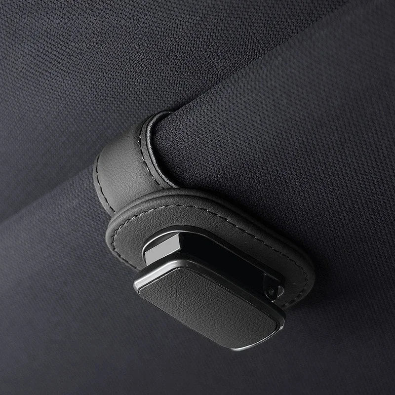 Car Sun Visor Glasses Holder — Leather Clip for Sunglasses & Cards