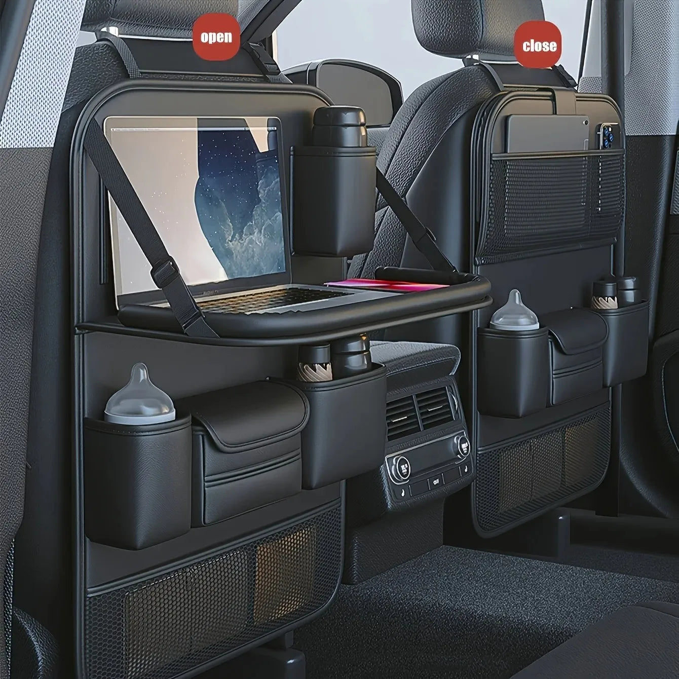 Car Seat Back Organizer with tablet holder - full view