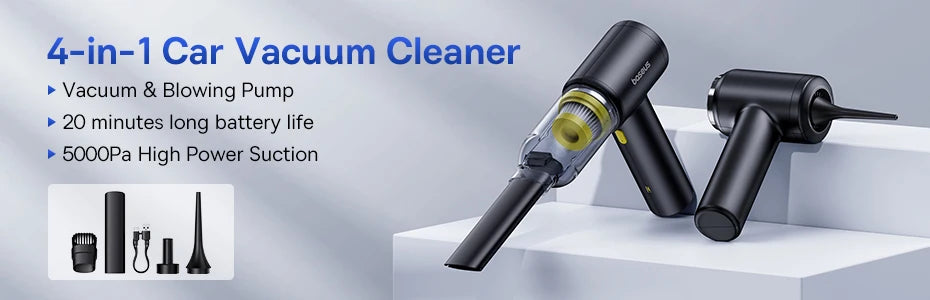 Baseus Car Vacuum — 6,000PA Blow & Vacuum 2-in-1, Home & Office